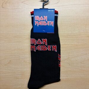 Iron Maiden Logo Crew Socks - Red Black Gray - Fits 7-12 - NWT